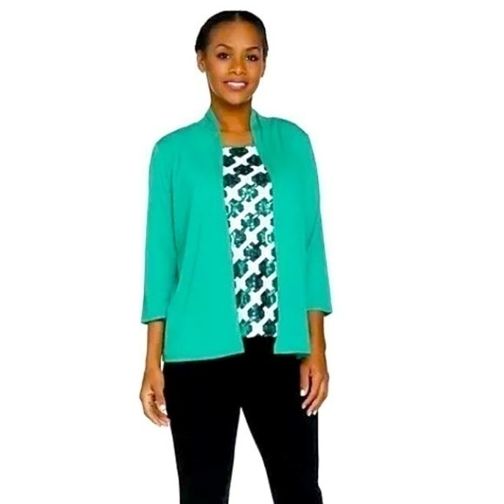 Bob Mackie Lg Cardigan Open Front Blue 3/4 Sleeve Only Woen Once